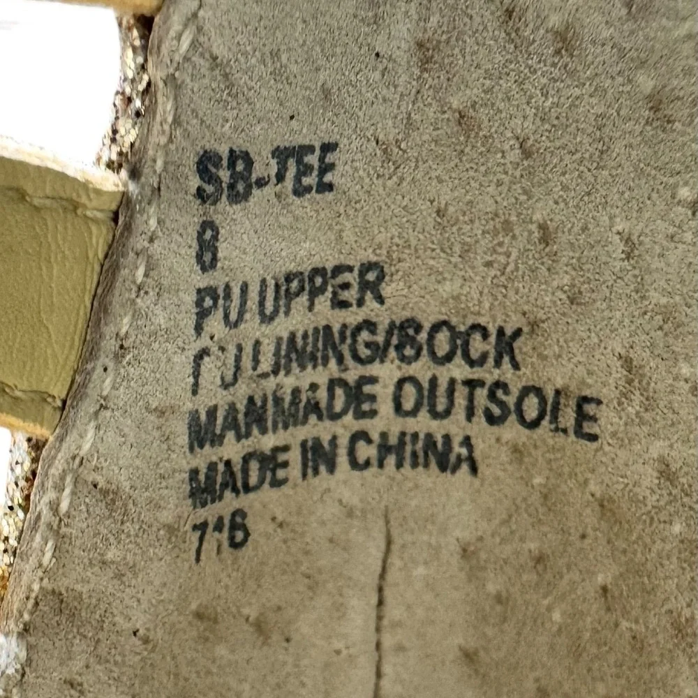 Betsey Johnson Tee Gold Glitter T-Strap High Heel Shoes Size 8 - Picture 13 of 14